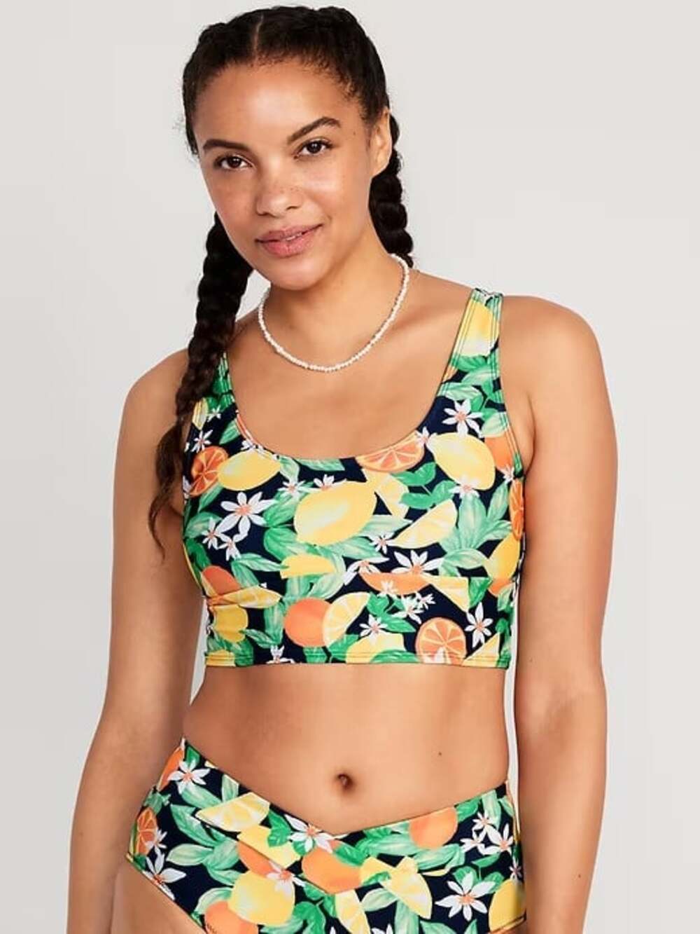 Old Navy Scoop-Neck Longline Bikini Swim Top Citrus Fresh-Squeezed Fun Sz Large